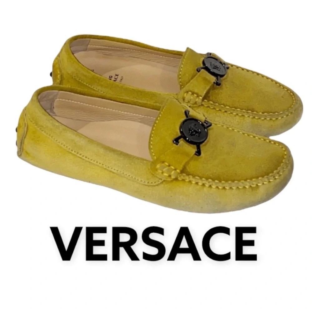 Authentic Versace luxury designer signature suede leather drivers loafers boys 2